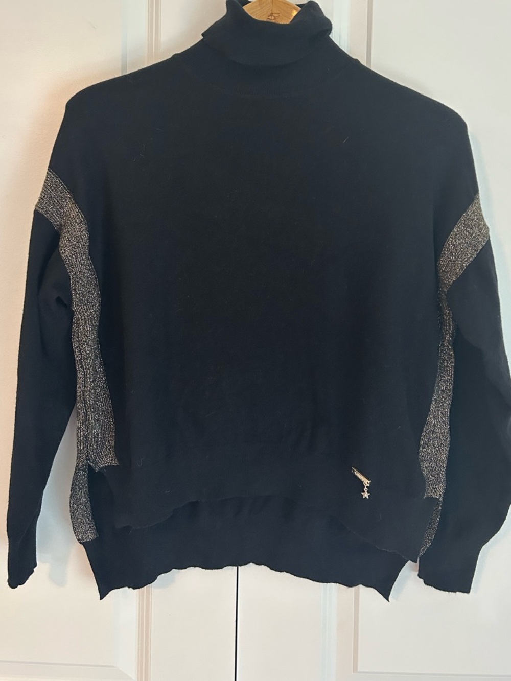 Gaudi Black Turtleneck Sweater with Silver metallic Panels oversized modern